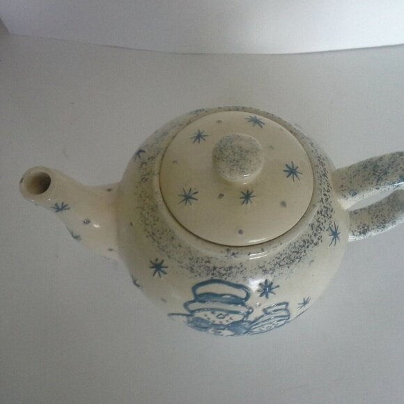 Snowman Winter Tea pot snowfalkes white - Picture 2 of 5